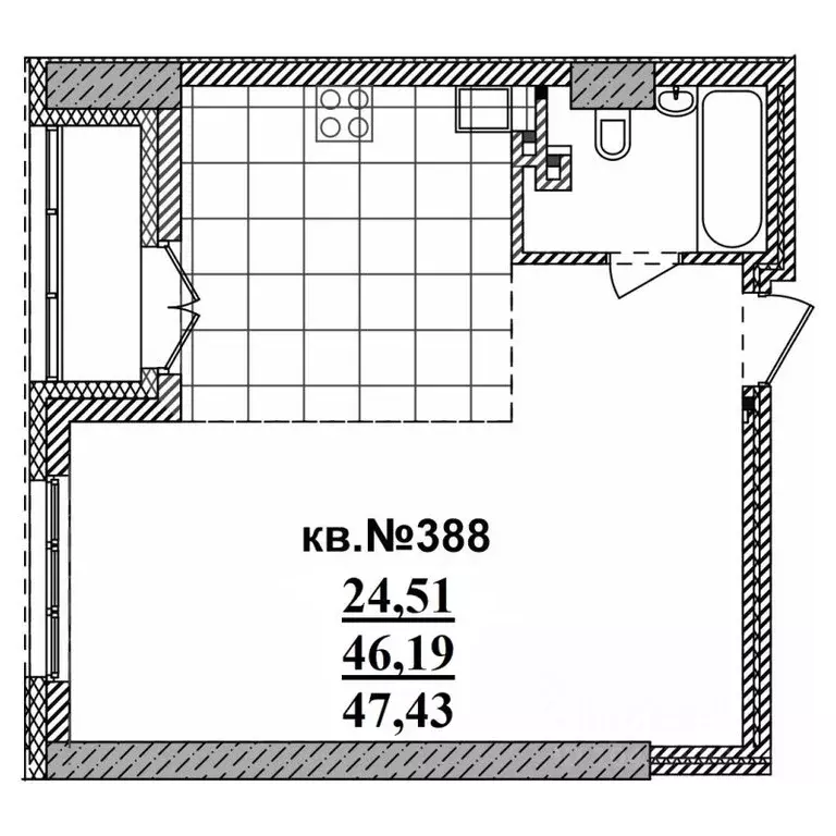 Студия Новосибирская область, Новосибирск Садовая ул., 17 (47.43 м) - Фото 0