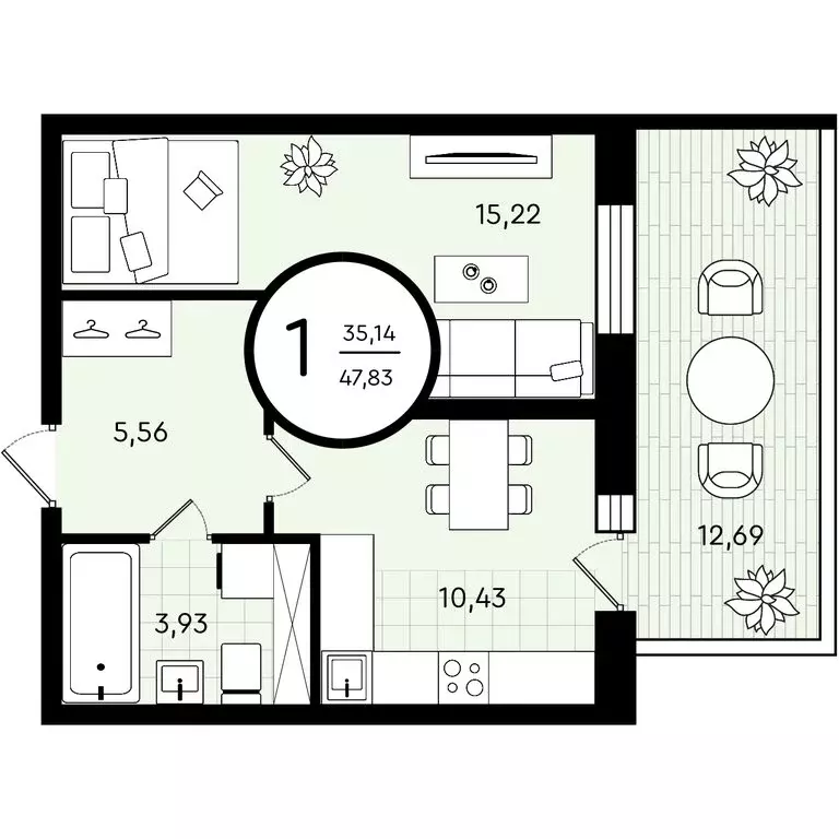 1-комнатная квартира: Тюмень, улица Александра Звягина, 3 (47.83 м) - Фото 0