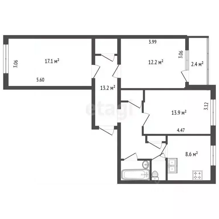3-к кв. Санкт-Петербург Хасанская ул., 6К1 (71.7 м) - Фото 2