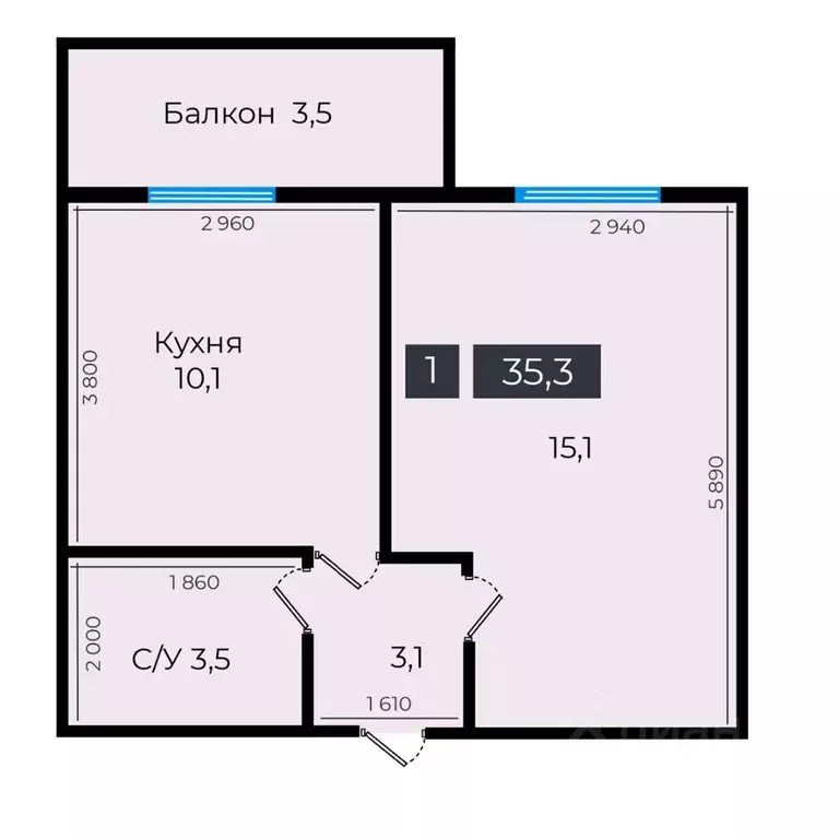 1-к кв. Ставропольский край, Ставрополь ул. Южный обход, 53В (35.3 м) - Фото 0