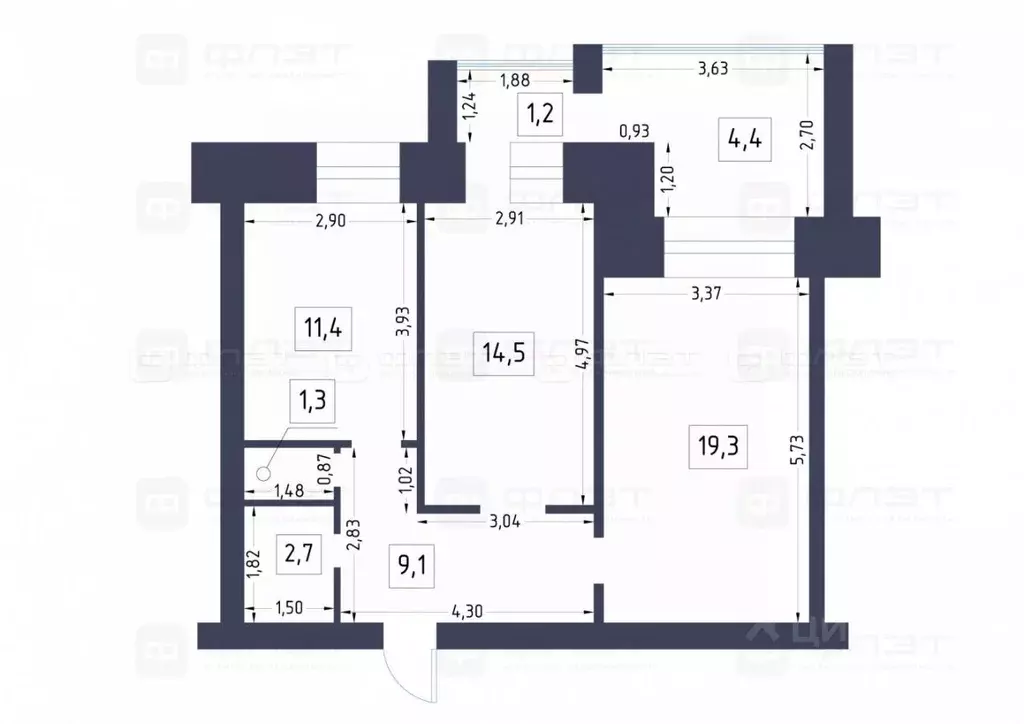 2-к кв. Татарстан, Казань ул. Латышских Стрелков, 31 (63.9 м) - Фото 1