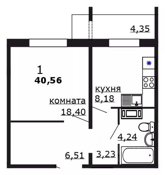 1-к кв. Челябинская область, Челябинск Краснопольская Площадка 1 ... - Фото 1