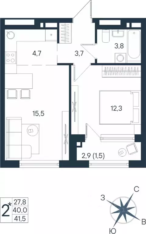 Студия Пермский край, Пермь ул. Космонавта Беляева, 17 (41.5 м) - Фото 1