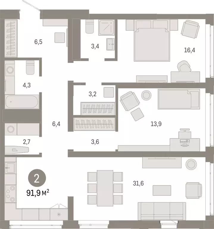 2-комнатная квартира: Тюмень, Ленинский округ (91.89 м) - Фото 1