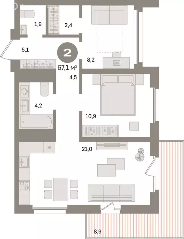 2-комнатная квартира: Екатеринбург, улица Советских Женщин (67.1 м) - Фото 2