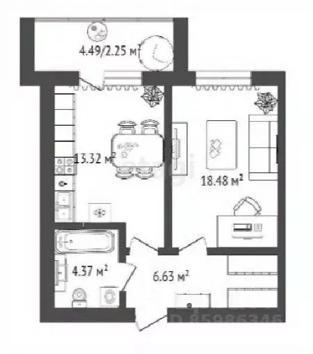 1-к кв. Омская область, Омск ул. Гусарова, 48 (46.35 м) - Фото 0