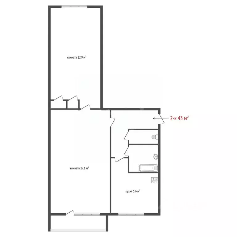 2-к кв. Свердловская область, Екатеринбург ул. Бажова, 185 (43.0 м) - Фото 2
