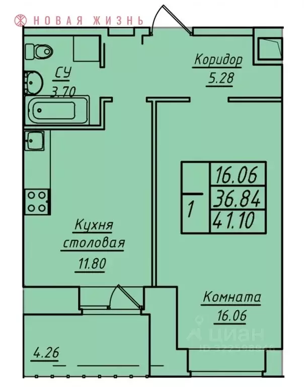 1-к кв. Самарская область, Самара ул. Стара-Загора, 249А (41.1 м) - Фото 1