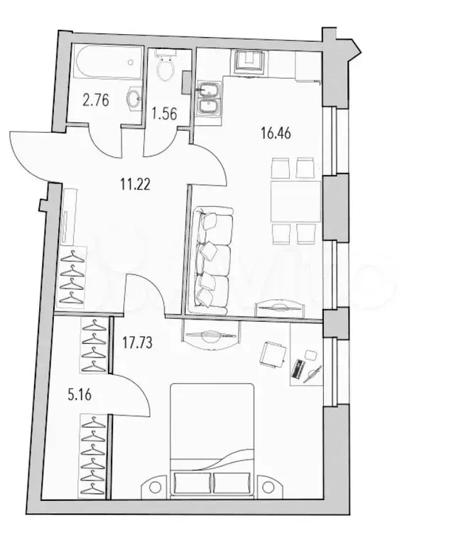 2-к. квартира, 55 м, 2/25 эт. - Фото 0