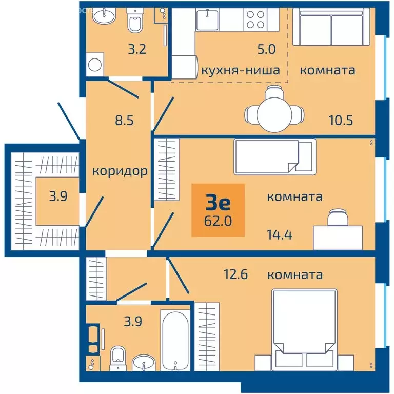 3-комнатная квартира: Пермь, Целинная улица, 59к2 (62 м) - Фото 1