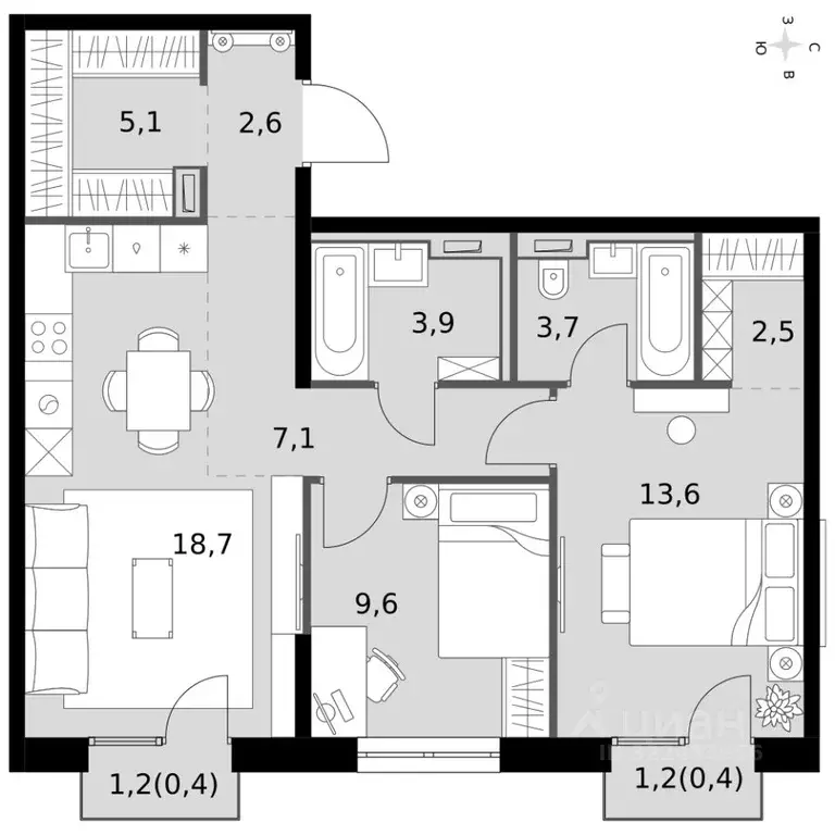 3-к кв. Татарстан, Казань Даурская ул., 2А (67.6 м) - Фото 1