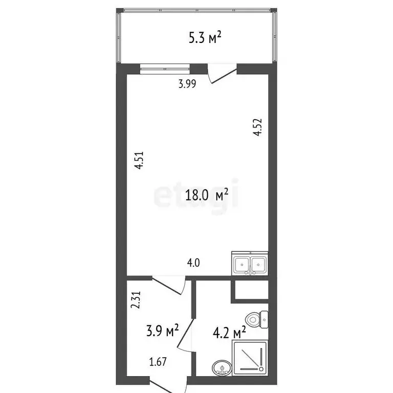Квартира-студия: Санкт-Петербург, Новолитовская улица, 14 (31 м) - Фото 1