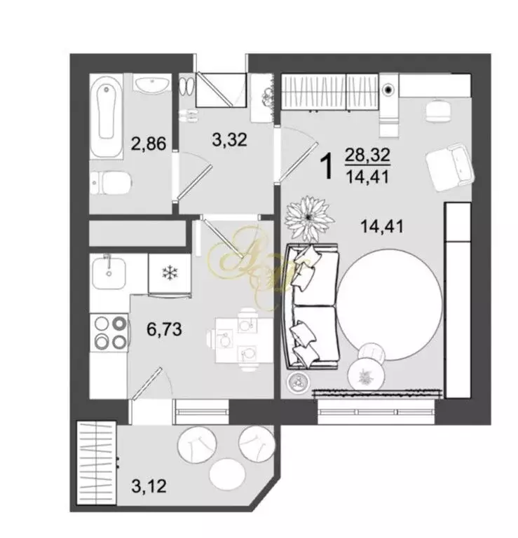 1-комнатная квартира: Клин, микрорайон Майданово, 4к2 (28.32 м) - Фото 1