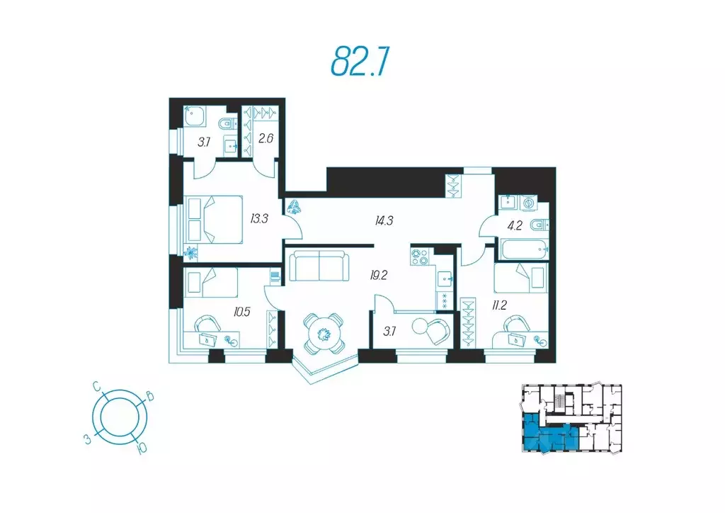 3-к кв. Тульская область, Тула ул. Михеева, 9А (82.7 м) - Фото 0