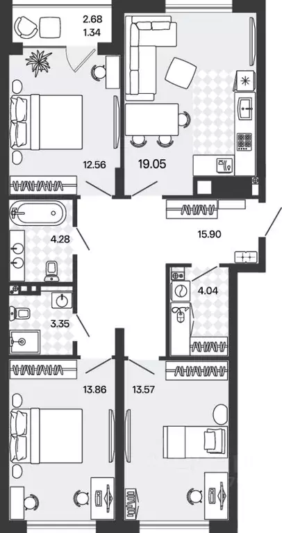 3-к кв. Калининградская область, Гурьевский муниципальный округ, пос. ... - Фото 0