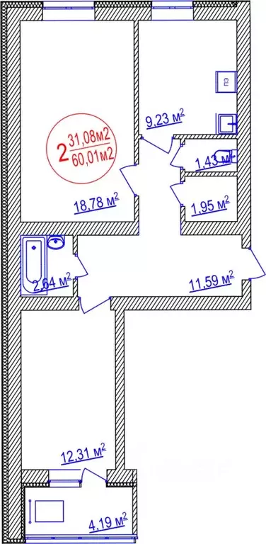 2-к кв. Башкортостан, Уфа ул. Летчиков, 1/9 (60.01 м) - Фото 1