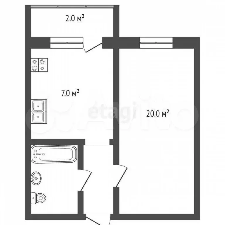 1-к. квартира, 27,2 м, 7/9 эт. - Фото 1