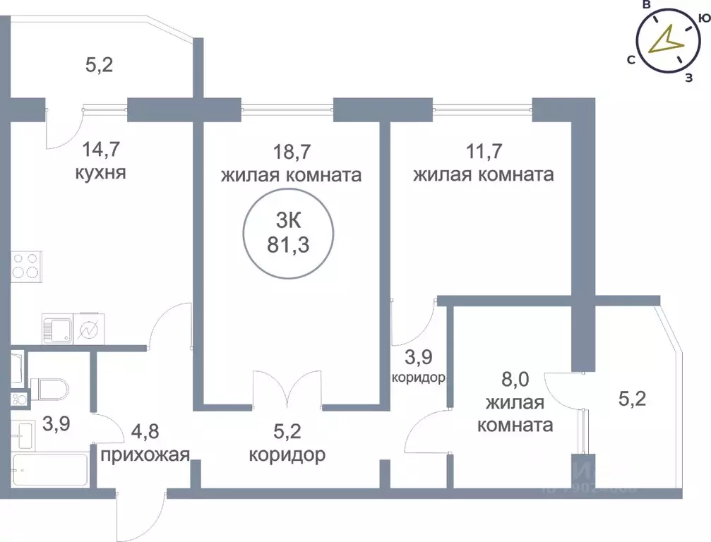 3-к кв. Ханты-Мансийский АО, Сургут тракт Югорский, 52/1 (81.3 м) - Фото 0