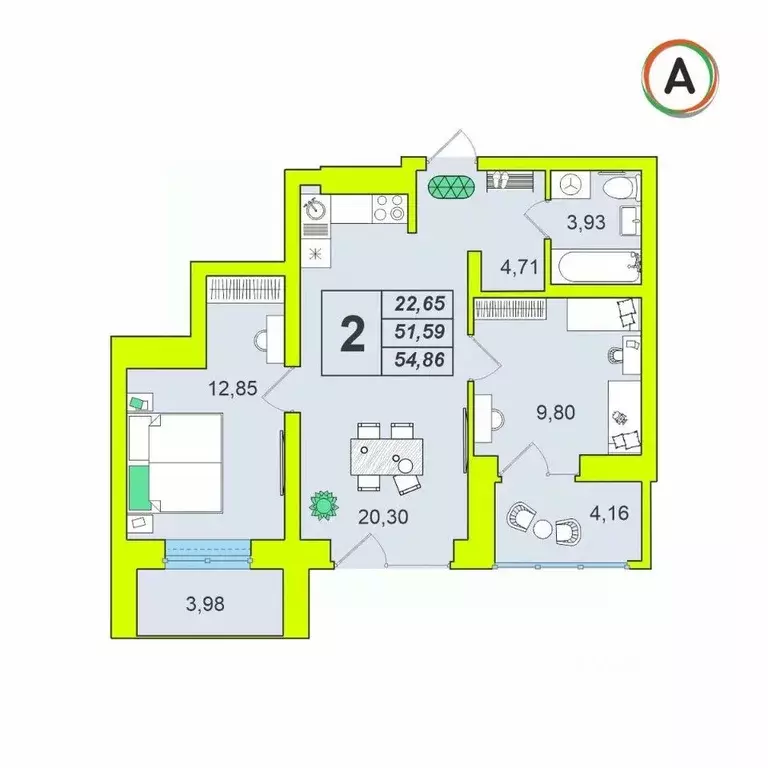 2-к кв. Калужская область, Калуга Зеленый жилой комплекс (54.86 м) - Фото 1