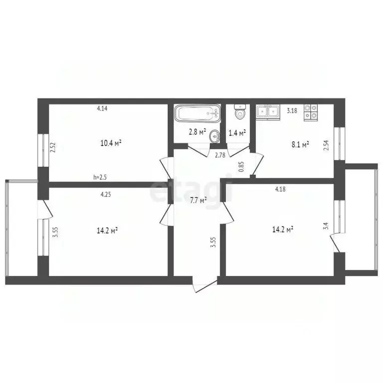 3-к кв. Мордовия, Саранск ул. Богдана Хмельницкого, 14 (60.1 м) - Фото 2
