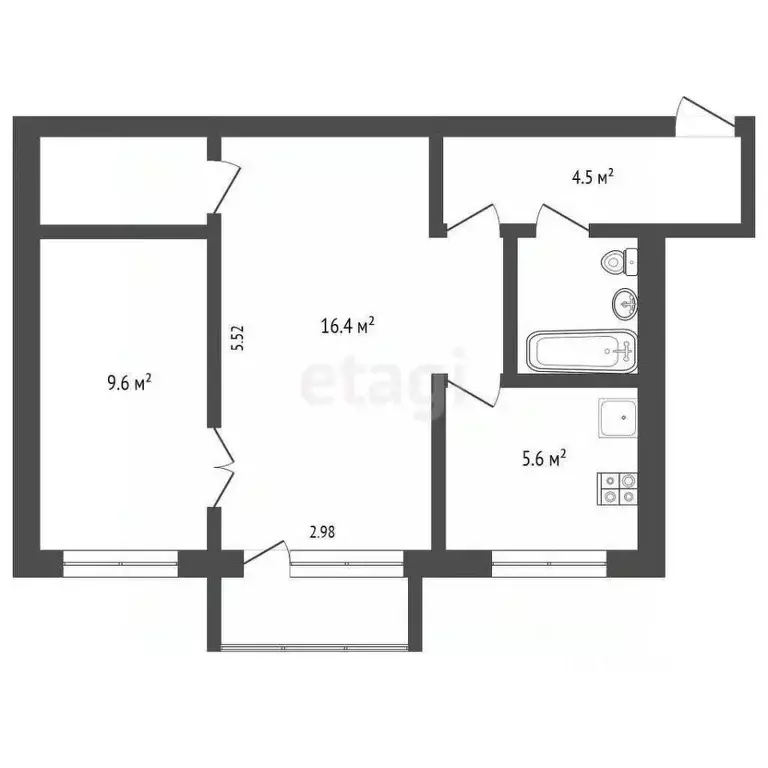 2-к кв. Вологодская область, Вологда ул. Космонавта Беляева, 24 (43.8 ... - Фото 2