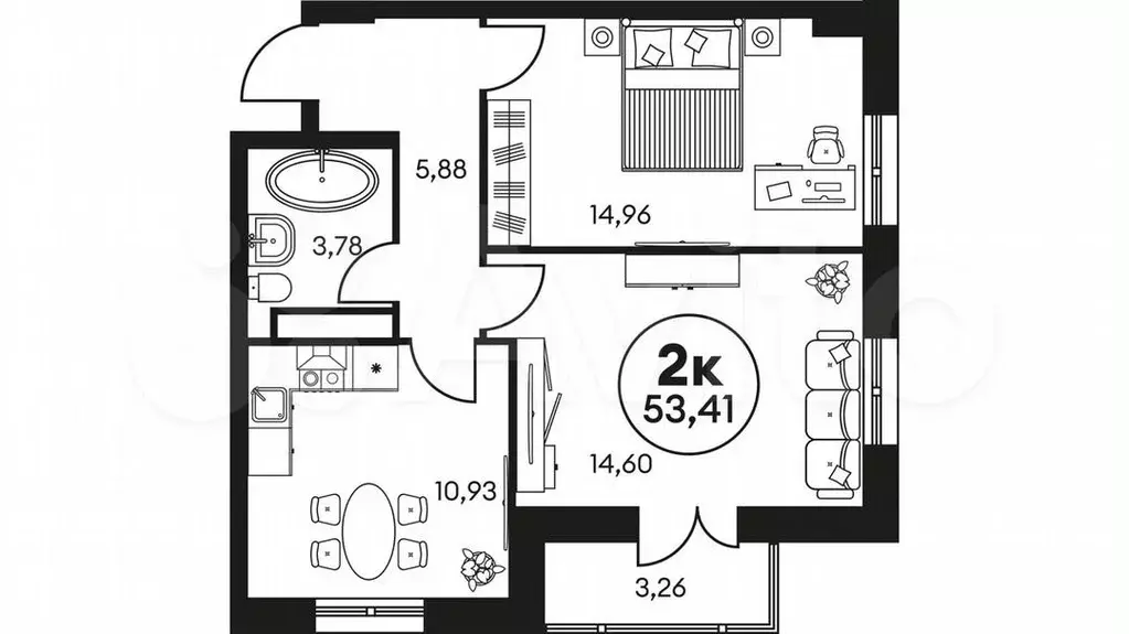 2-к. квартира, 53,5м, 11/25эт. - Фото 1