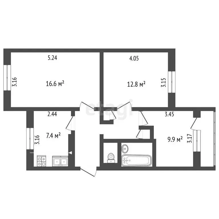 3-комнатная квартира: Белгород, проспект Ватутина, 18 (59.1 м) - Фото 1