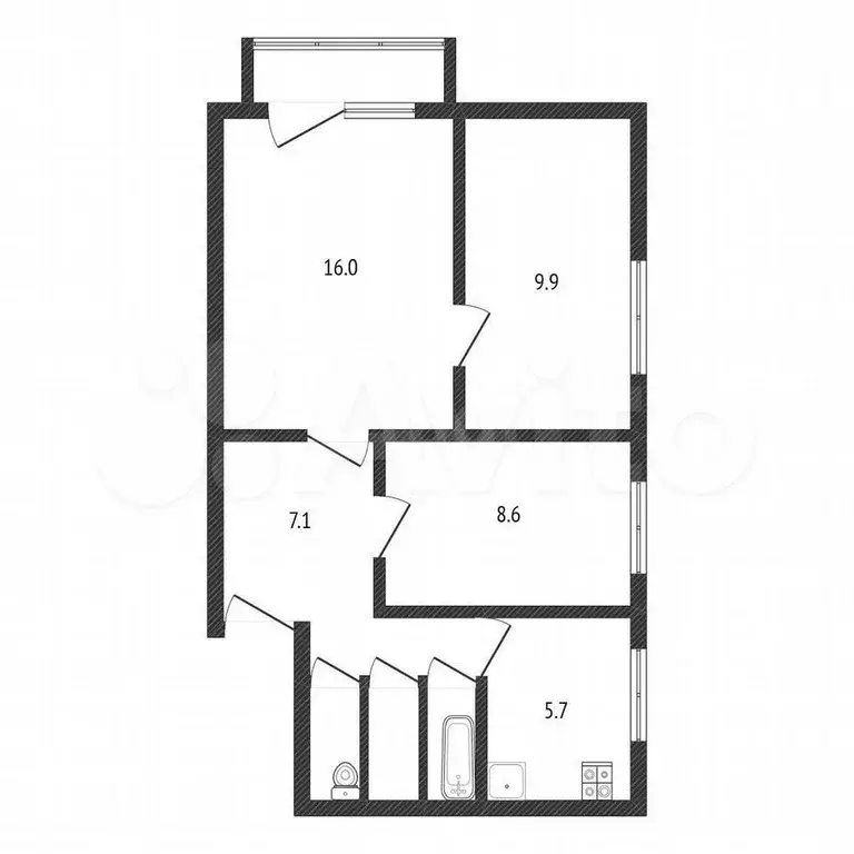 3-к. квартира, 50,6 м, 2/5 эт. - Фото 1