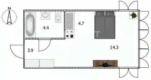 Студия Ульяновская область, Ульяновск ул. Аблукова, 18 (27.0 м) - Фото 1