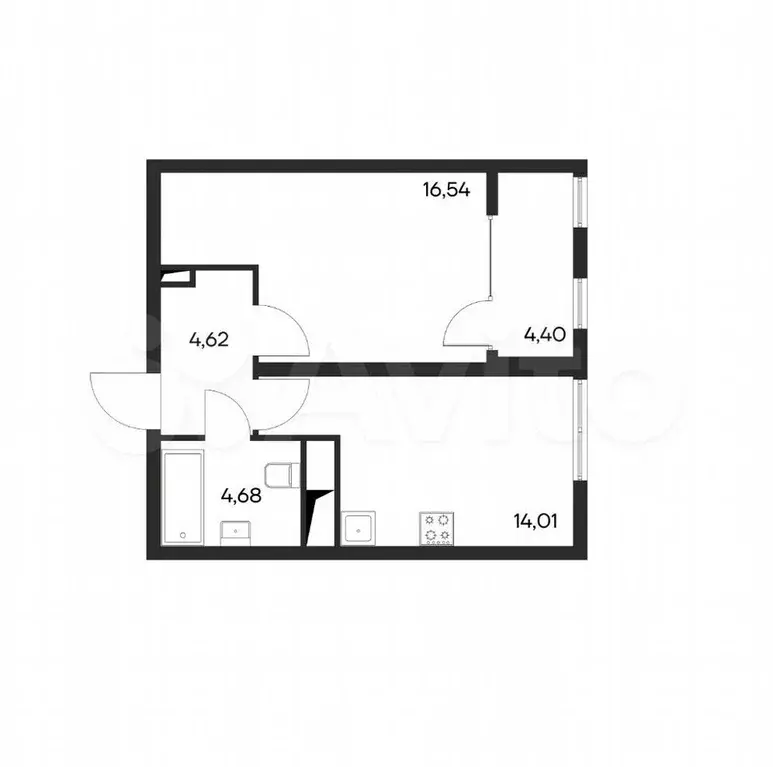 1-к. квартира, 44,3 м, 4/4 эт. - Фото 1