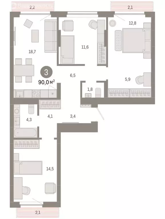 3-комнатная квартира: Новосибирск, квартал Лебедевский, 1/3 (90 м) - Фото 2