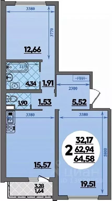 2-к кв. Адыгея, Майкоп  (64.58 м) - Фото 1