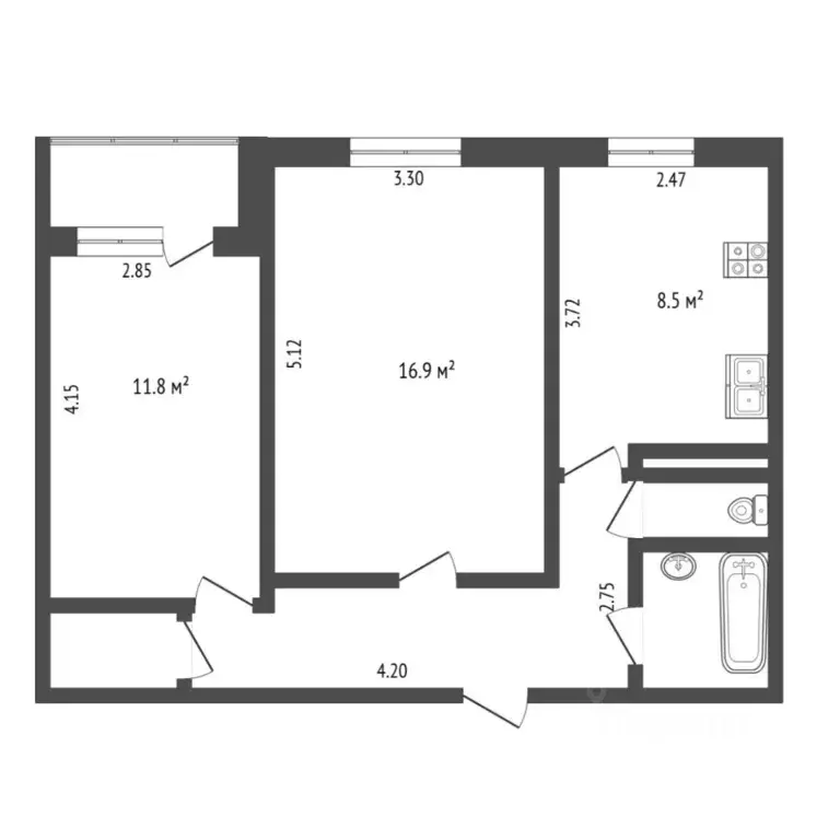 2-к кв. Тюменская область, Тюмень ул. Щербакова, 86А (52.4 м) - Фото 2