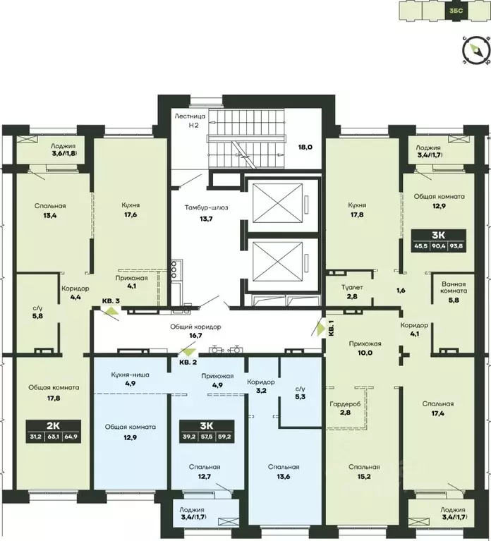 2-к кв. Новосибирская область, Новосибирск Родники мкр, Гренландия ... - Фото 2