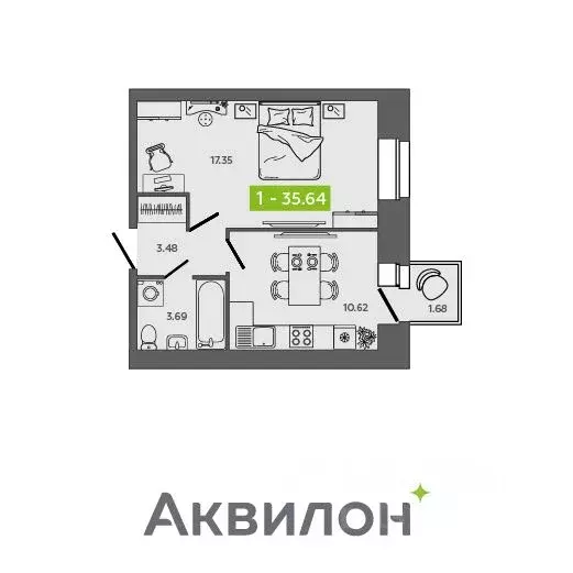 1-к кв. Архангельская область, Северодвинск Квартал № 100 жилой ... - Фото 1