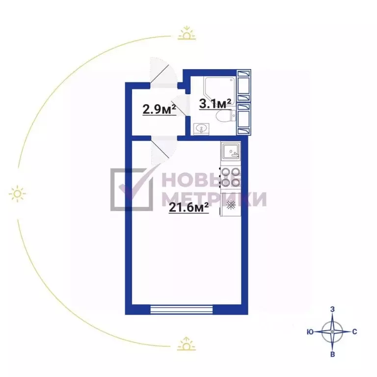 Студия Санкт-Петербург ул. Хошимина, 16 (27.6 м) - Фото 2
