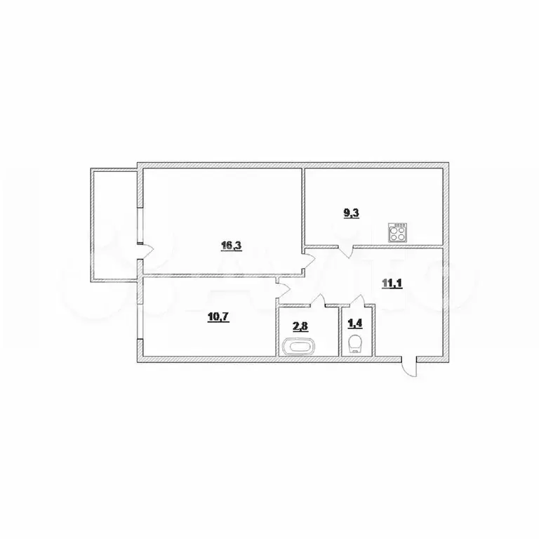 2-к. квартира, 51,6 м, 1/5 эт. - Фото 0