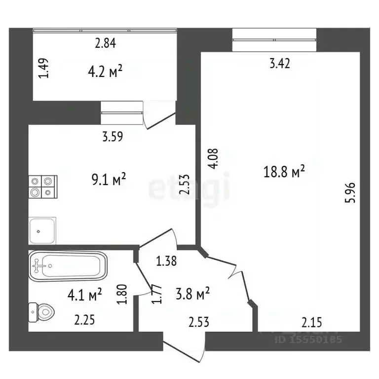 1-к кв. Самарская область, Самара пос. Мехзавод, 1-й кв-л, 52 (35.8 м) - Фото 2