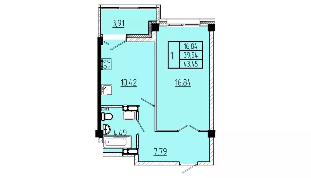 1-к кв. Омская область, Омск Волгоградская ул., с3 (43.45 м) - Фото 0