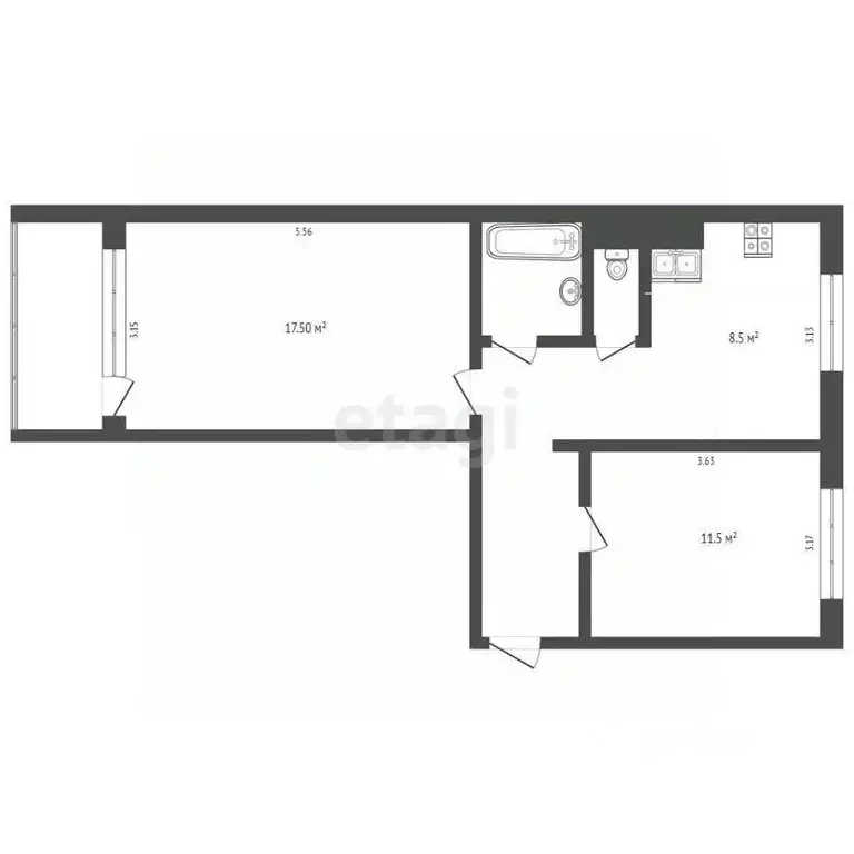 2-к кв. Ямало-Ненецкий АО, Ноябрьск ул. Владимира Высоцкого, 26 (51.0 ... - Фото 2