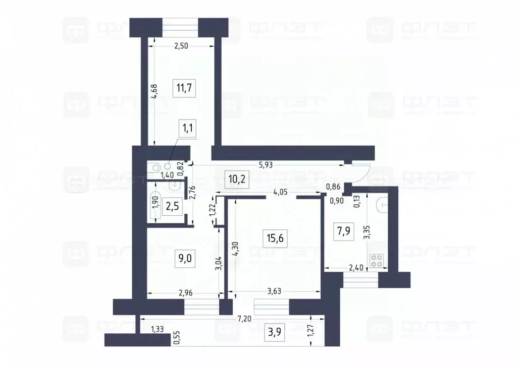 3-к кв. Татарстан, Казань пос. Дербышки, ул. Мира, 45 (62.2 м) - Фото 1