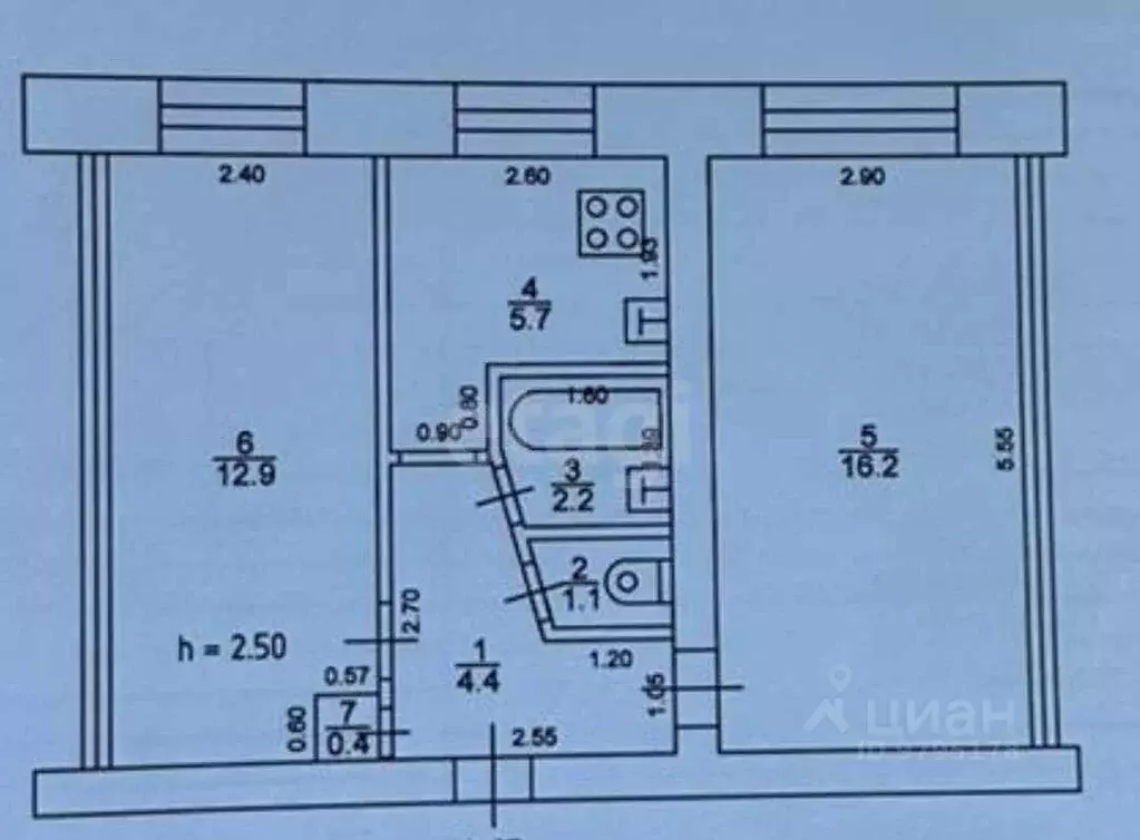 2-к кв. Татарстан, Казань Бакалейная ул., 48а (42.9 м) - Фото 1