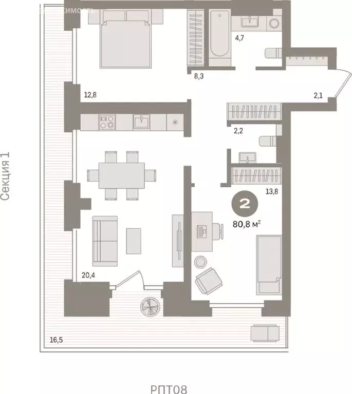 2-комнатная квартира: Тюмень, Причальная улица, 9 (80.8 м) - Фото 1
