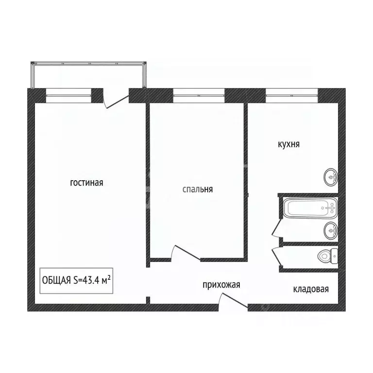 2-к кв. Кемеровская область, Ленинск-Кузнецкий ул. Суворова, 5 (43.4 ... - Фото 1