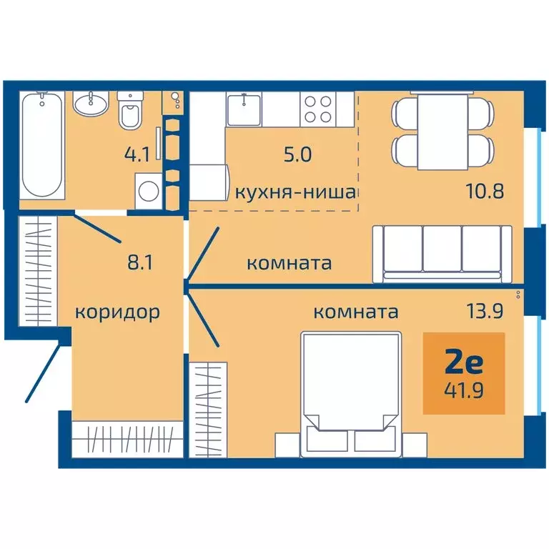 2-комнатная квартира: Пермь, Целинная улица, 59к1 (41.9 м) - Фото 1