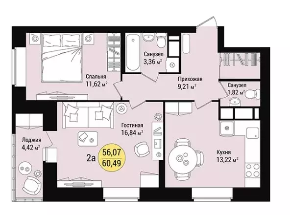 Продаётся 2-к квартира, 60 м - Фото 0