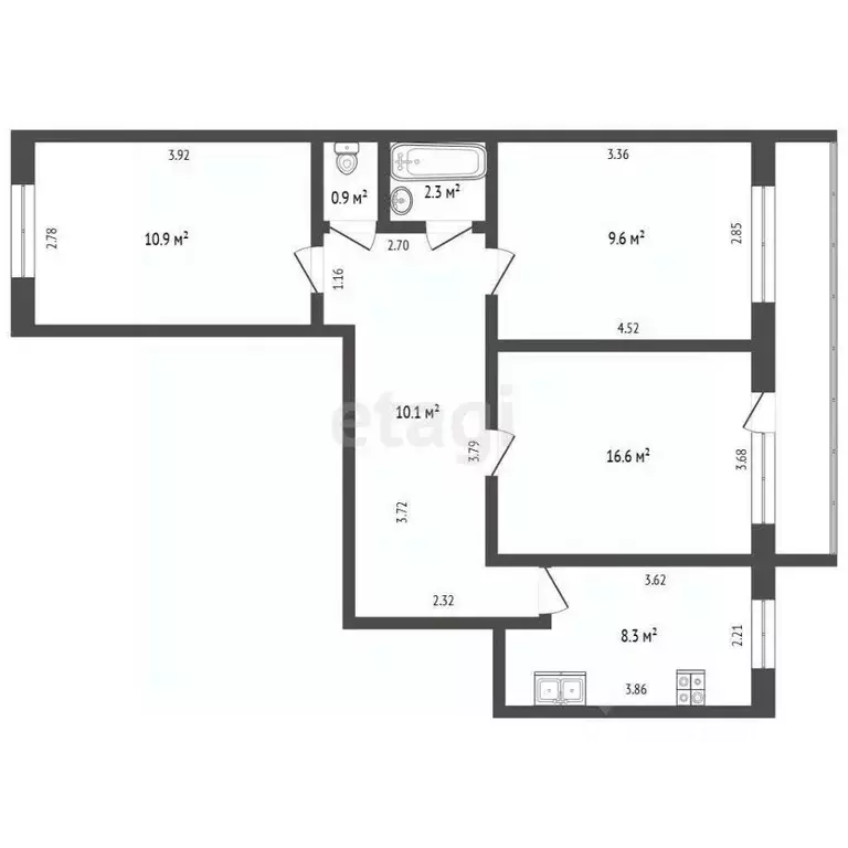 3-к кв. Башкортостан, Стерлитамак ул. Артема, 23 (60.9 м) - Фото 1