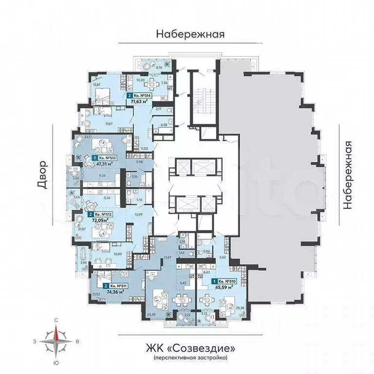 Квартира-студия, 45,6 м, 9/24 эт. - Фото 1