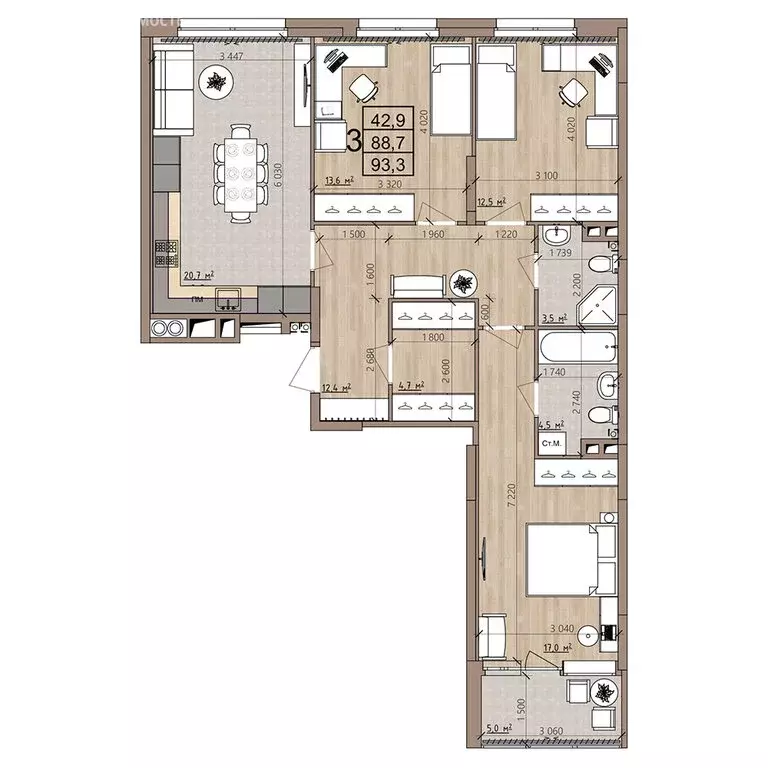 3-комнатная квартира: Рязань, район Борки, посёлок Шпалозавода, жилой ... - Фото 1