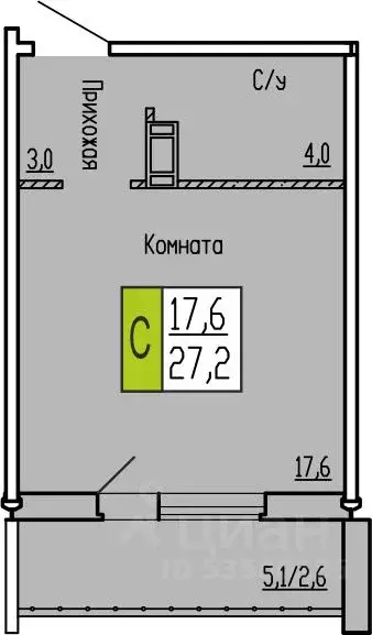 Студия Курганская область, Курган ул. Карбышева, 52 (27.2 м) - Фото 0